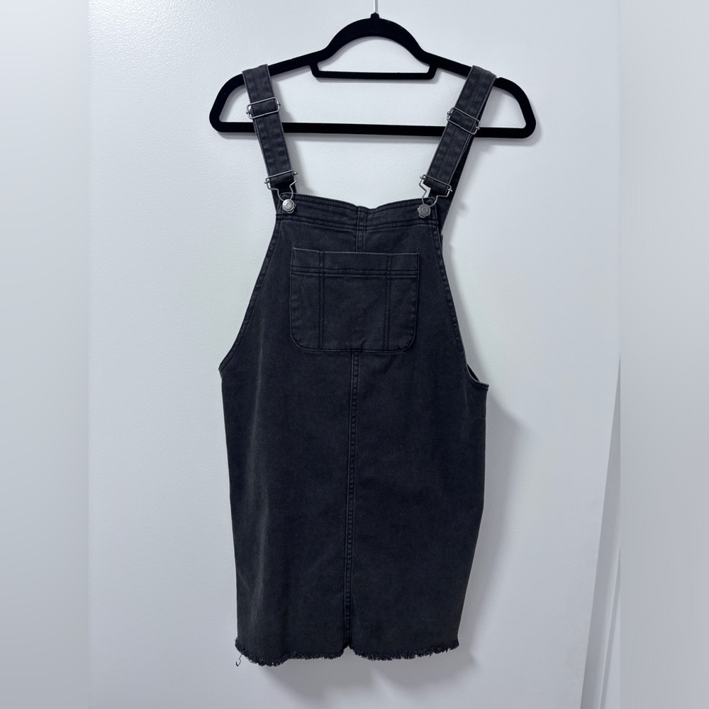 Black grey denim overall dress with 3 pockets